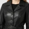 Women Belted Jacket Soft Black Leather