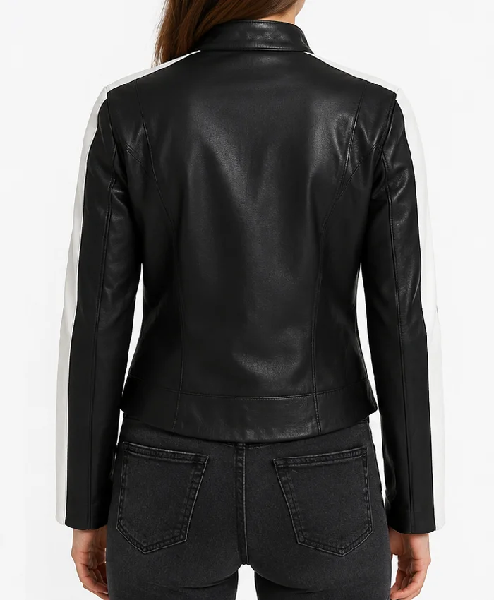 Women Biker Leather Jackets Stripes