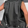 Women Black Real Leather Biker Vest