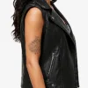 Women Black Real Leather Biker Vests