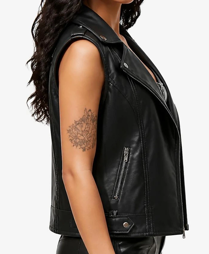 Women Black Real Leather Biker Vests