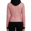 Women Gerard Pink Bomber Leather Jacket With Removable Hood