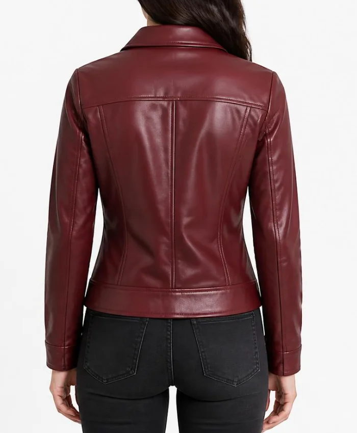 Women Max C Shirt Collar Maroon Leather Jacket