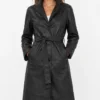Womens Noise Luna Black Fur Trench Coat with Belt