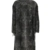 Women Persian Lamb Broadtail Black Fur Duster Long Coat