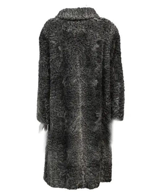 Women Persian Lamb Broadtail Black Fur Duster Long Coat