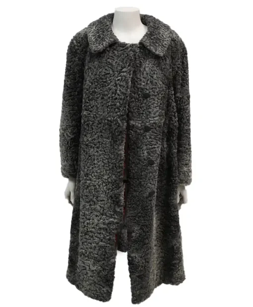 Women Persian Lamb Broadtail Black Fur Duster Long Coat