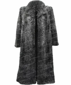 Women Persian Lamb Broadtail Fur Duster Black Long Coat