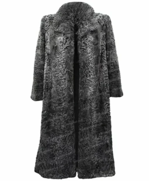 Women Persian Lamb Broadtail Fur Duster Black Long Coat