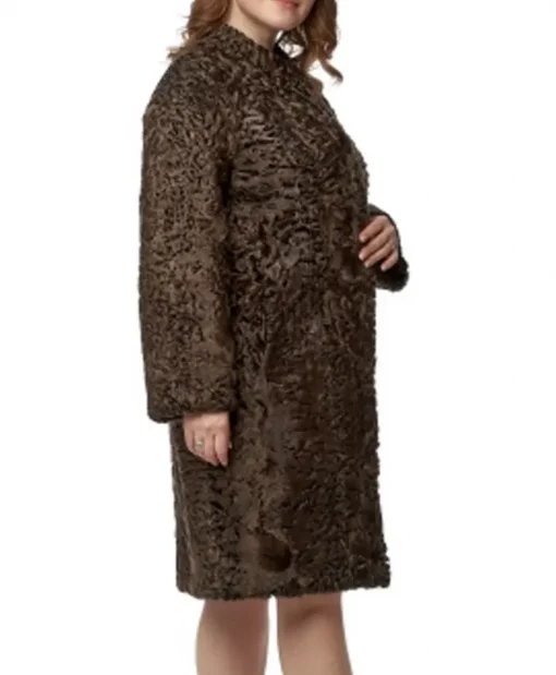 Women Persian Lamb Swakara Broadtail Brown Fur Warm Coat