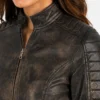 Women Quilted Distressed Brown Jacket