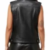 Women Real Leather Black Biker Vest