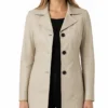 Women Stclair Lapel Collar Beige Leather Mid-length Blazer