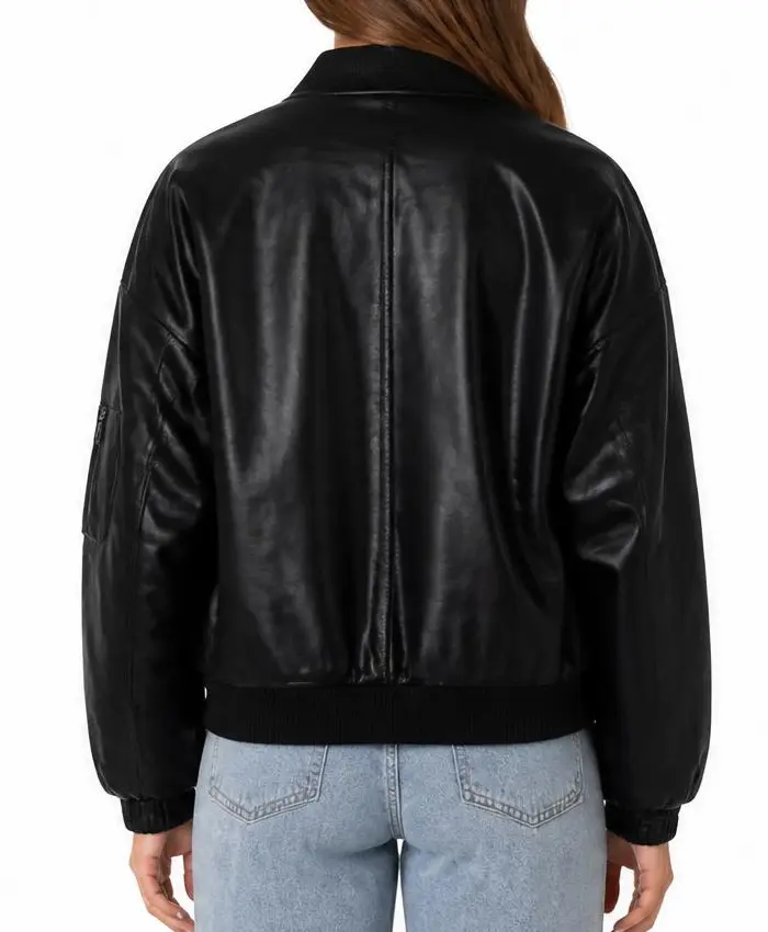 Women Virginia Edikted Women Black PU Leather Bomber Jacket