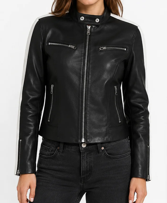 Womens Biker Leather Jackets Stripes