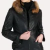 Women’s Black Leather Coat With Fur Hooded