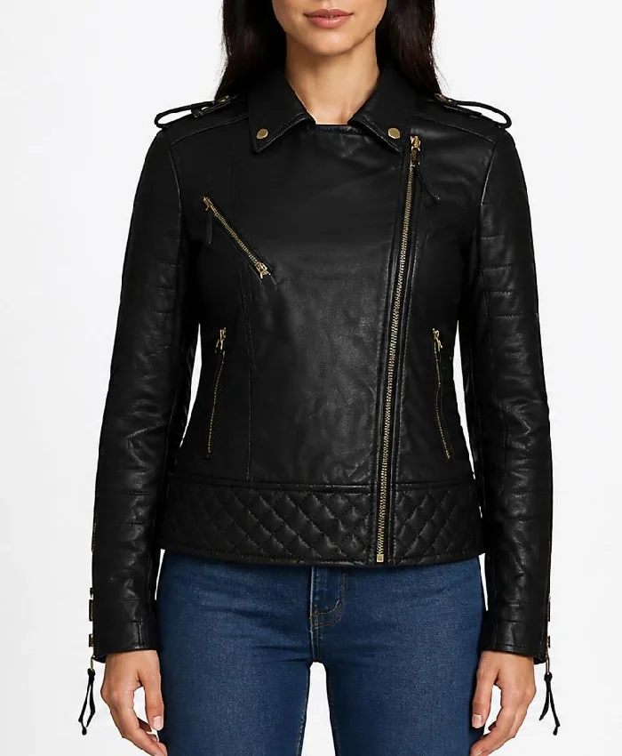 Womens Black Leather Jacket Slim Fit Kay Michaels