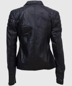 Women’s Black Quilted Shoulder Sheepskin Leather Jacket