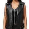 Womens Black Real Leather Biker Vest