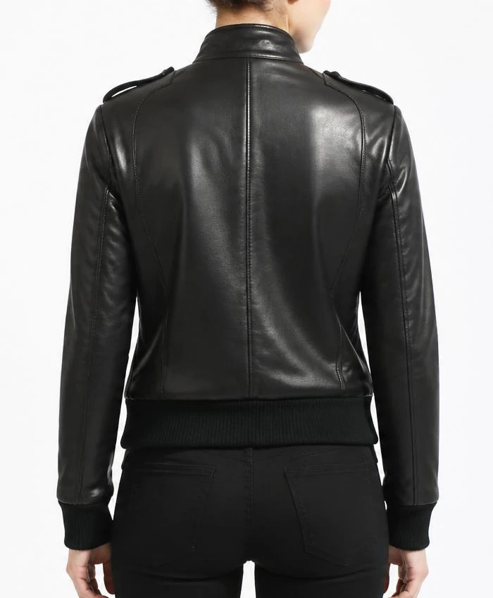 Womens Bomber Leather Black Jackets