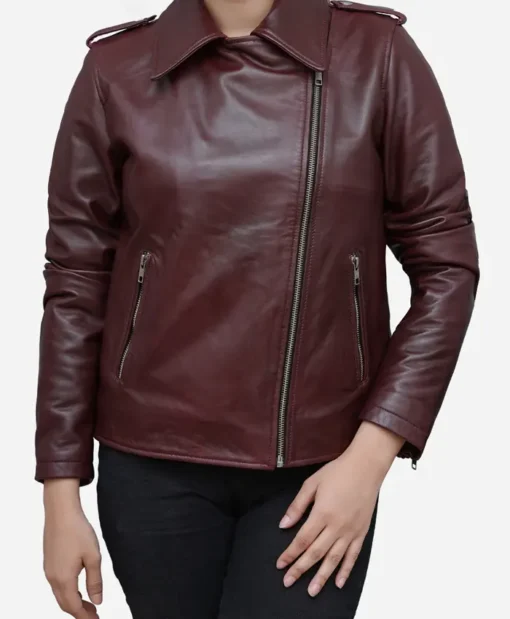 Womens Burgundy Genuine Leather Jacket