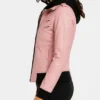 Womens Campbell Pink Bomber Leather Hooded Jacket
