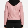 Campbell Womens Pink Bomber Hooded Leather Jacket