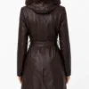 Womens Fur Brown Hooded Dark Leather Coat