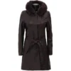 Women’s Fur Hooded Dark Brown Leather Coat