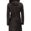 Women's Fur Hooded Dark Brown Leather Coat