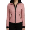 Womens Gerard Pink Bomber Leather Jacket With Removable Hood