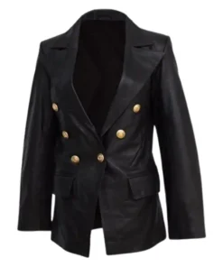 Women’s Kate Double-Breasted Black Leather Sheepskin Coat