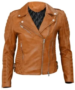 Womens Motorcycle Slim Fit Tan Brown Leather Classic Jacket