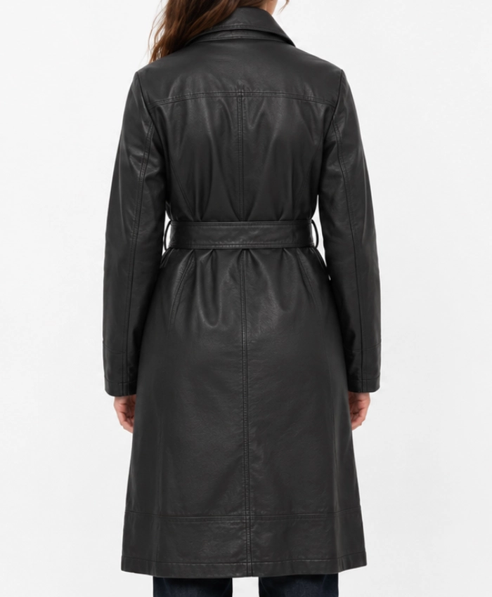 Women Noise Luna Black Fur Trench Belted Coat
