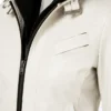 Womens Off-White Leather Jacket with Removable Hood