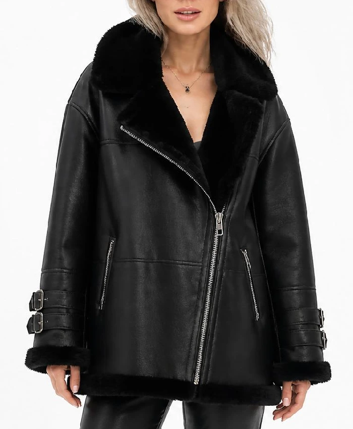 Womens Oversize Black Shearling Coat