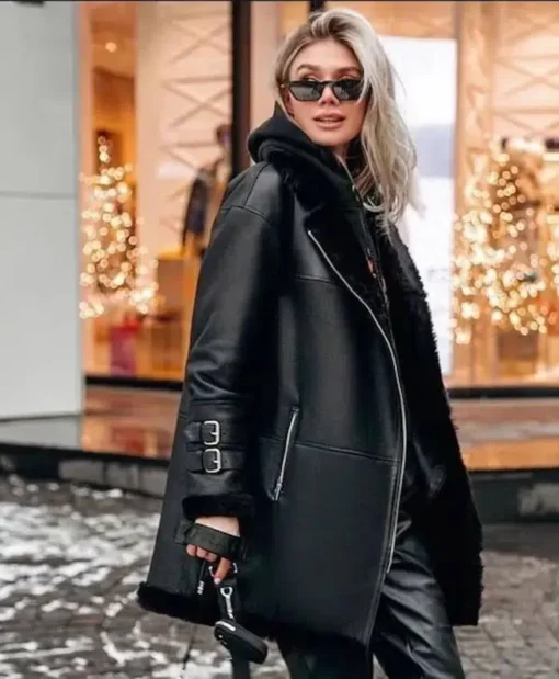 Women’s Oversize Black Shearling Coat