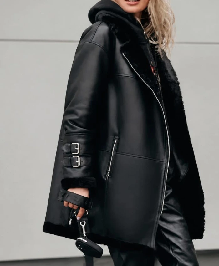 Womens Oversize Shearling Black Coat