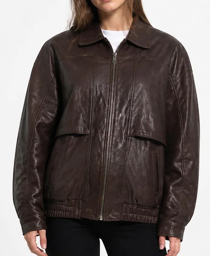 Womens Oversize Vintage Brown Bomber Jacket