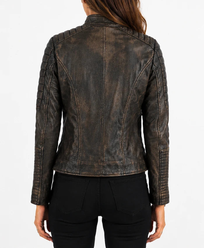 Womens Quilted Distressed Brown Jacket