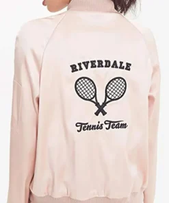 Women’s Riverdale Tennis Team Bomber Pink Satin Jacket