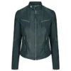 Womens Slim Fit Biker Green Genuine Leather Jacket
