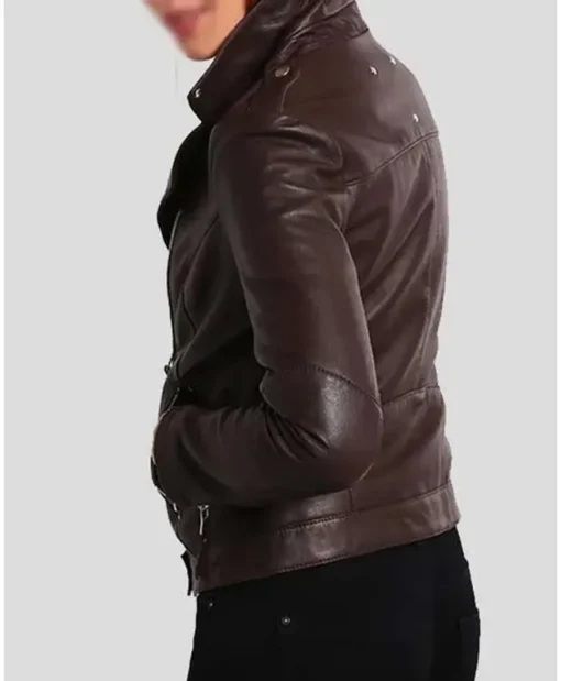 Women’s Slim Fit Motorcycle Brown Leather Jacket
