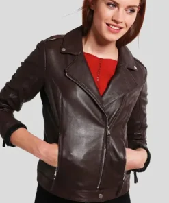 Women’s Slim Fit Motorcycle Brown Leather Jacket