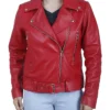 Women’s Slim Fit Motorcycle Lambskin Leather Red Negan Moto Biker Jacket