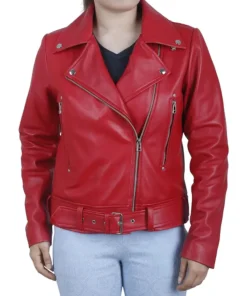 Women’s Slim Fit Motorcycle Lambskin Leather Red Negan Moto Biker Jacket