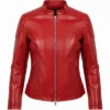 Slim Fit Red Biker Leather Jacket For Sale