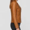 Womens Slim Fit Tan Brown Motorcycle Leather Classic Jacket