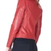 Women's Snap Tab Collar Red Sheepskin Leather Jacket