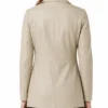 Womens Stclair Lapel Collar Beige Leather Mid-length Blazer